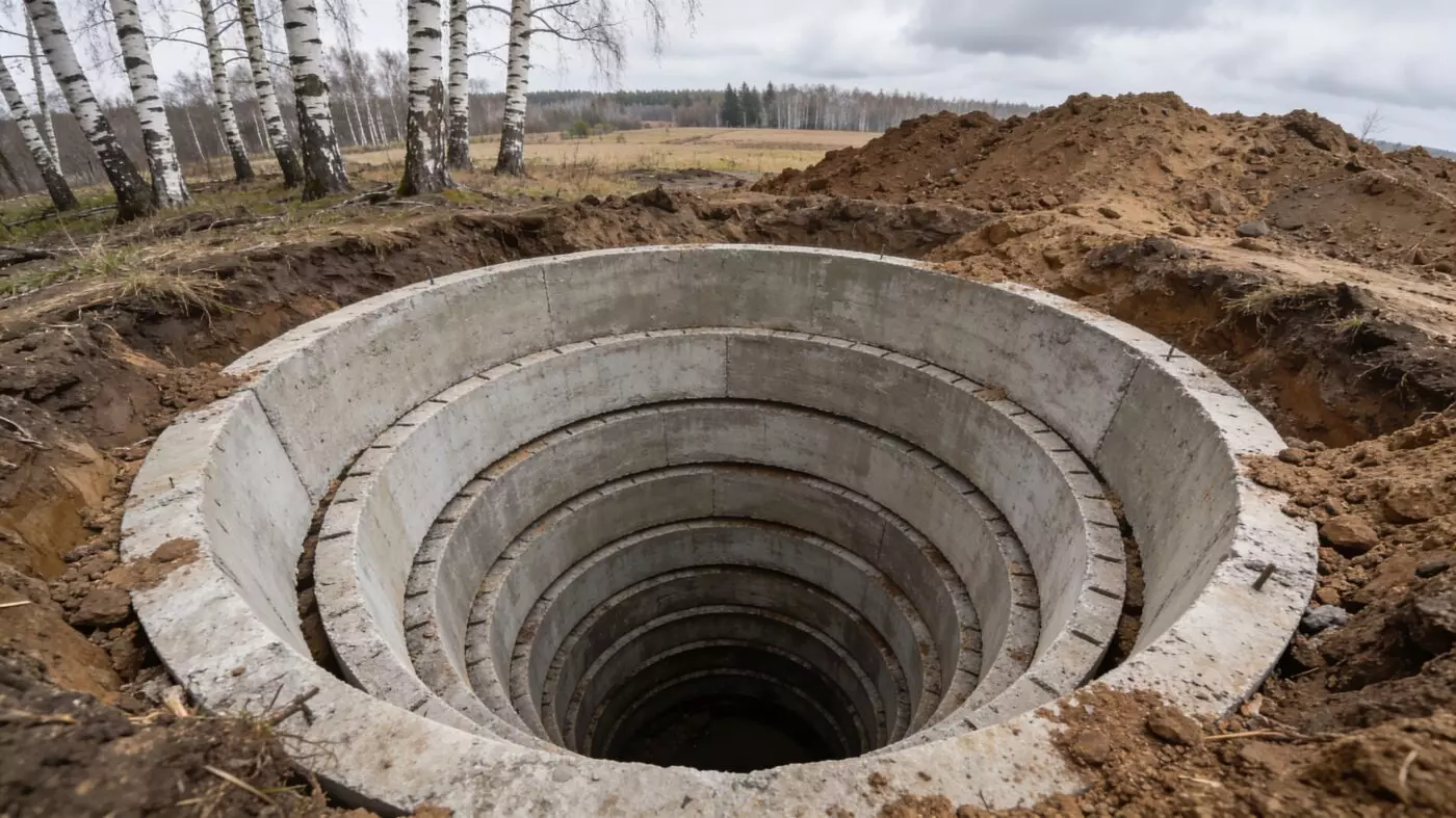Углубление колодца бетонными кольцами на загородном участке